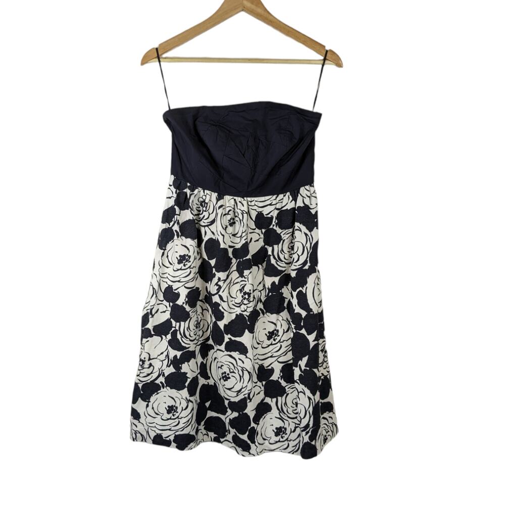 Deletta Anthropologie Camellia Dress Small Black White Floral Strapless Mini